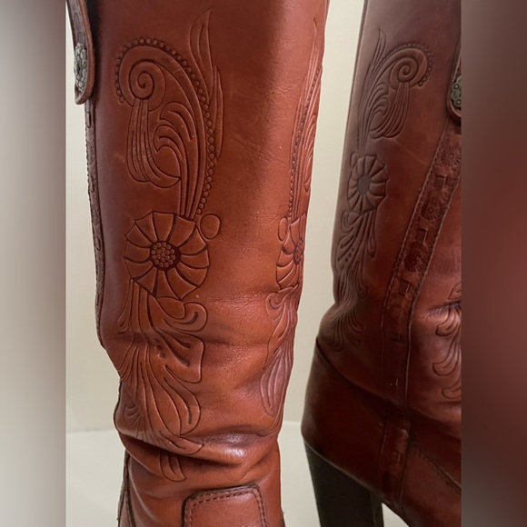 Vintage tooled brown leather boots size 7 - Picture 3 of 4